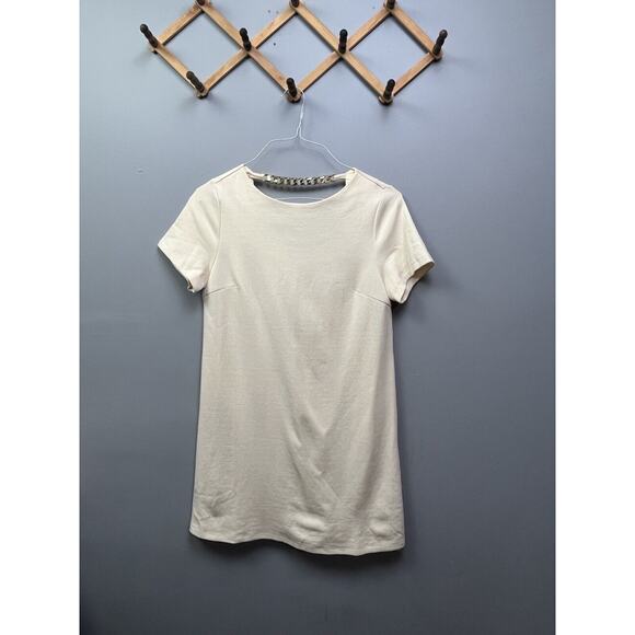 NWT Shein MOTF Beige Short Sleeve Gold Chain‎ Detail Dress M NEW - Picture 1 of 6
